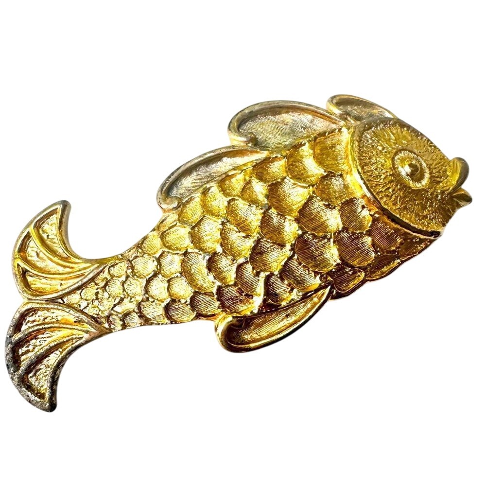 Vintage‎ Mimi Di N Koi Fish Belt Buckle 1987 Gold Retro Hippie Boho 80s Chunky
